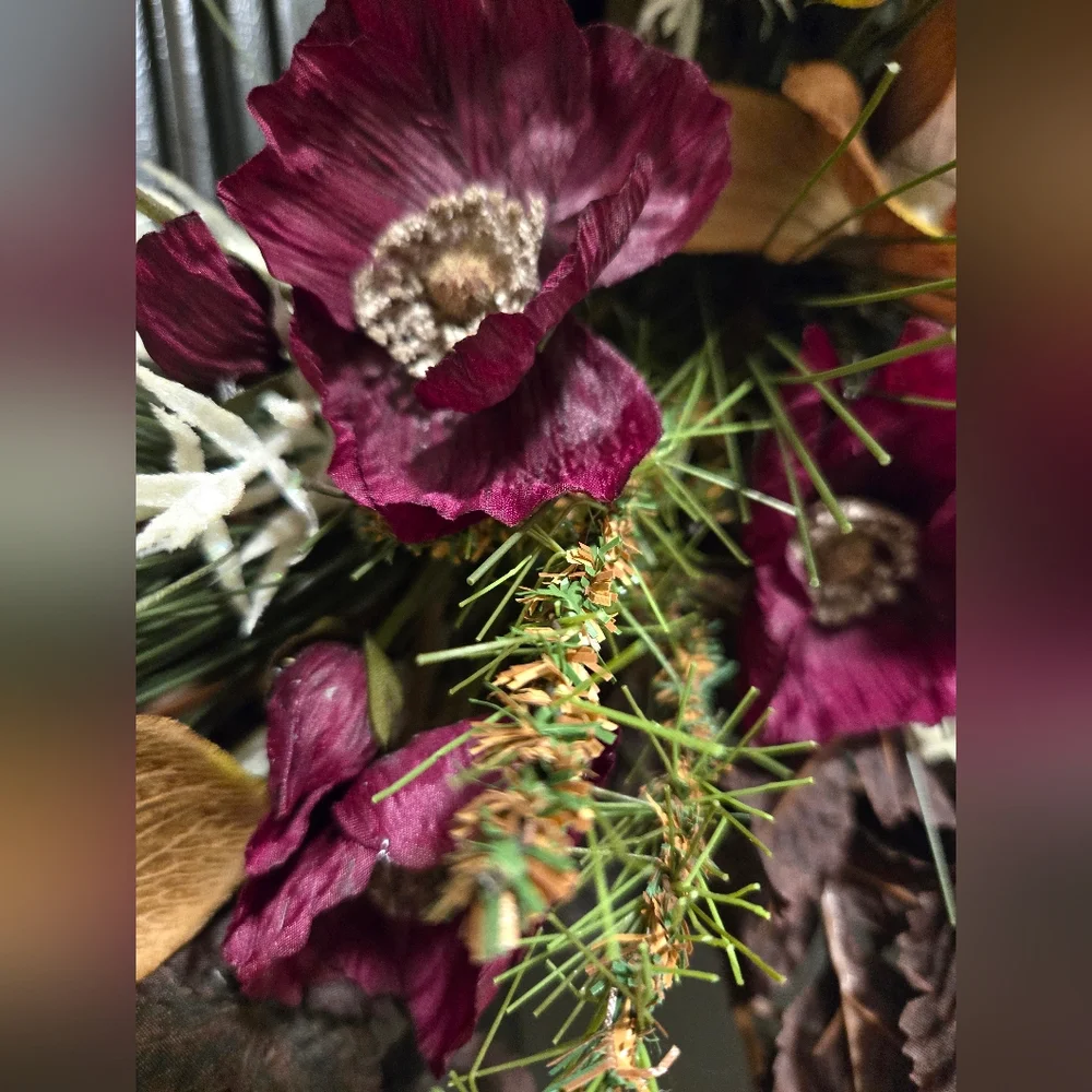 Elegant Holiday Orchid Wreath with Burgundy Poppies